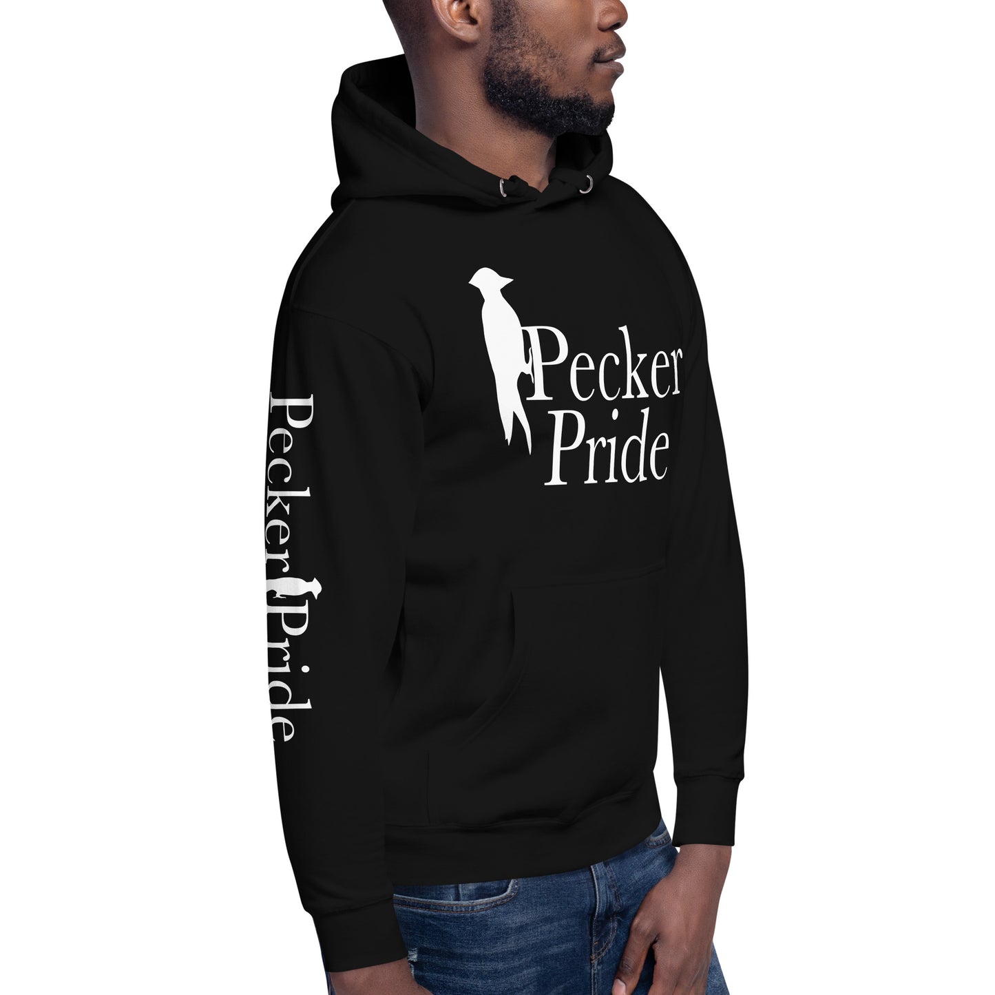 Pecker Pride Logo Unisex Hoodie | Black with White Logo