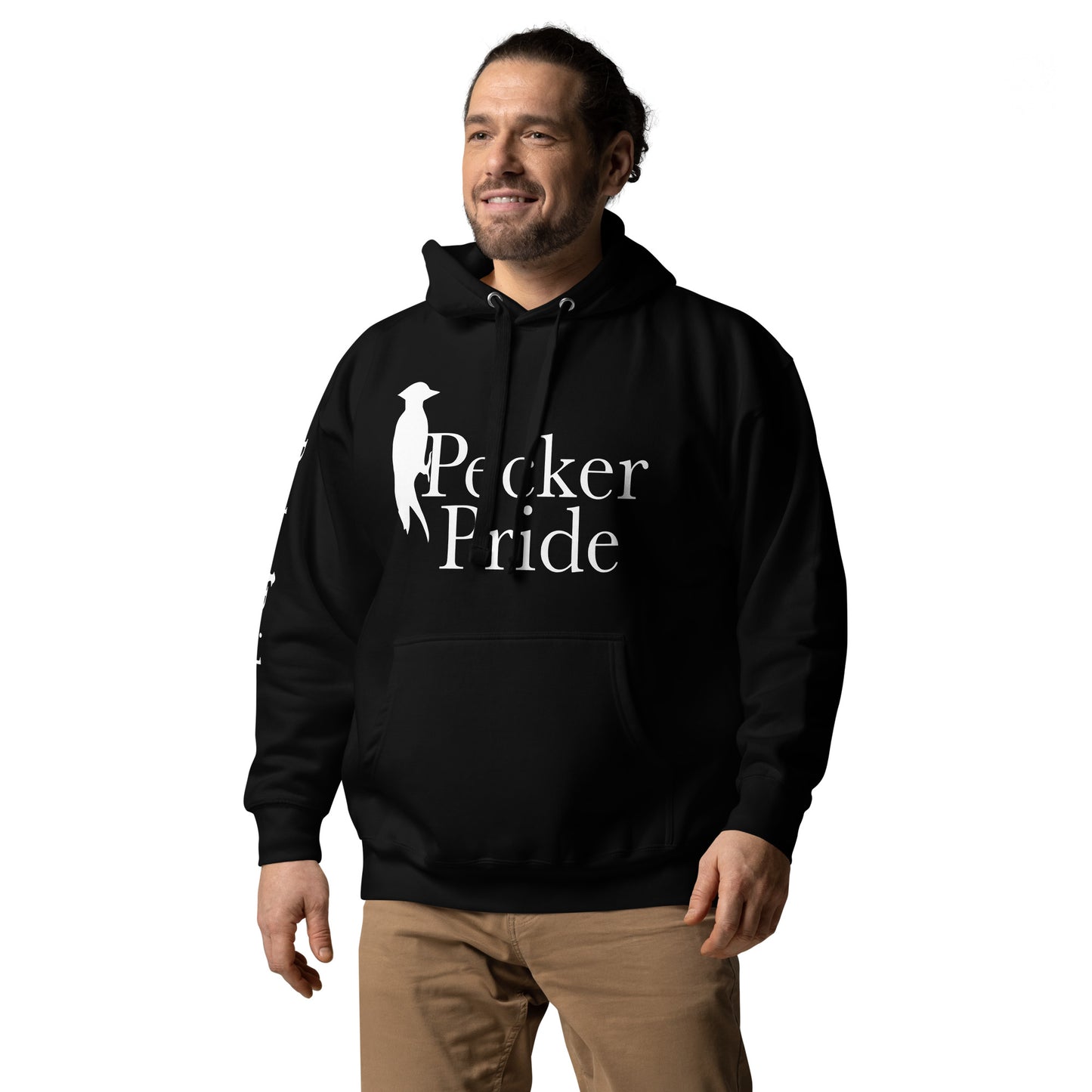 Pecker Pride Logo Unisex Hoodie | Black with White Logo