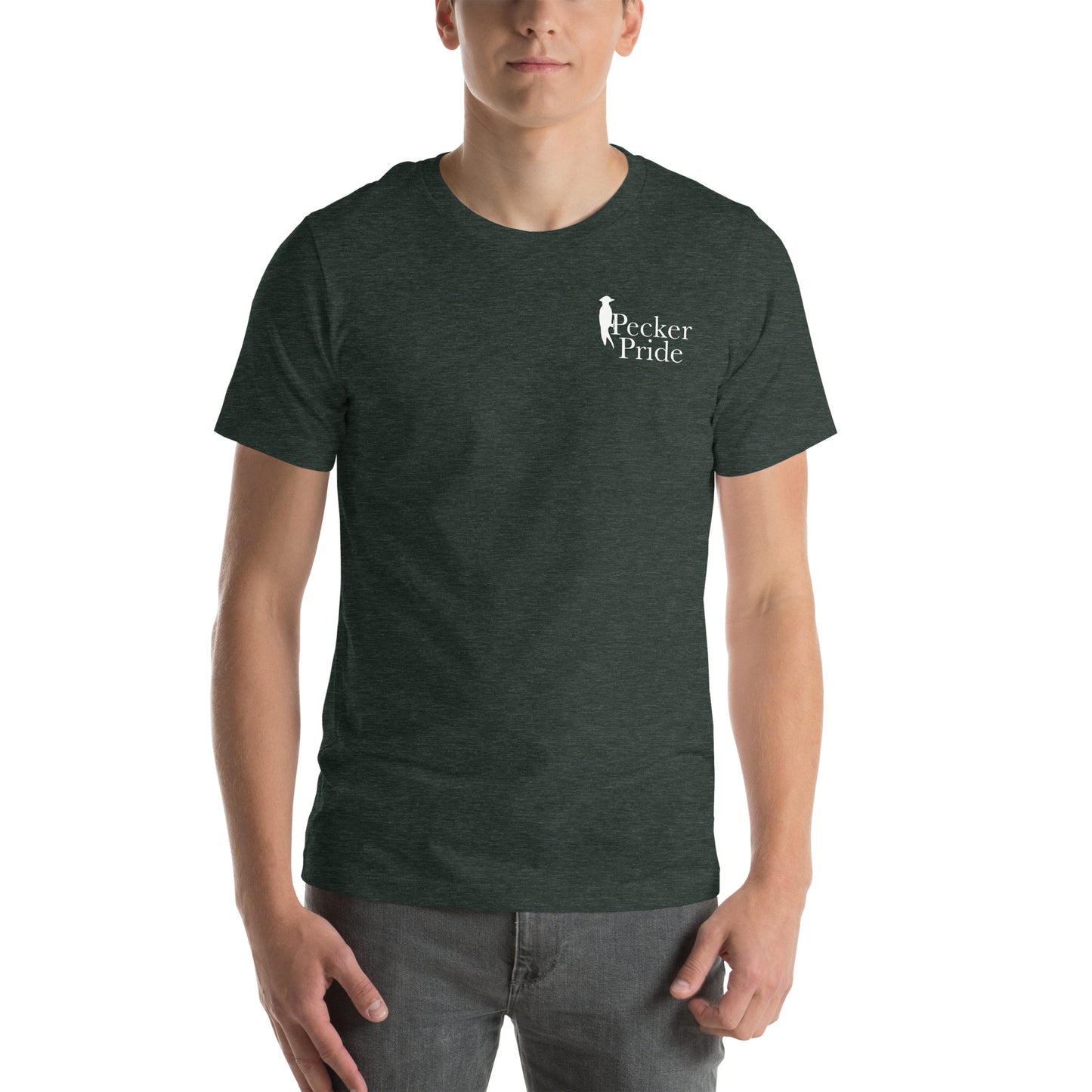 Pecker Pride Premium Logo Unisex T-shirt | Heather Forest